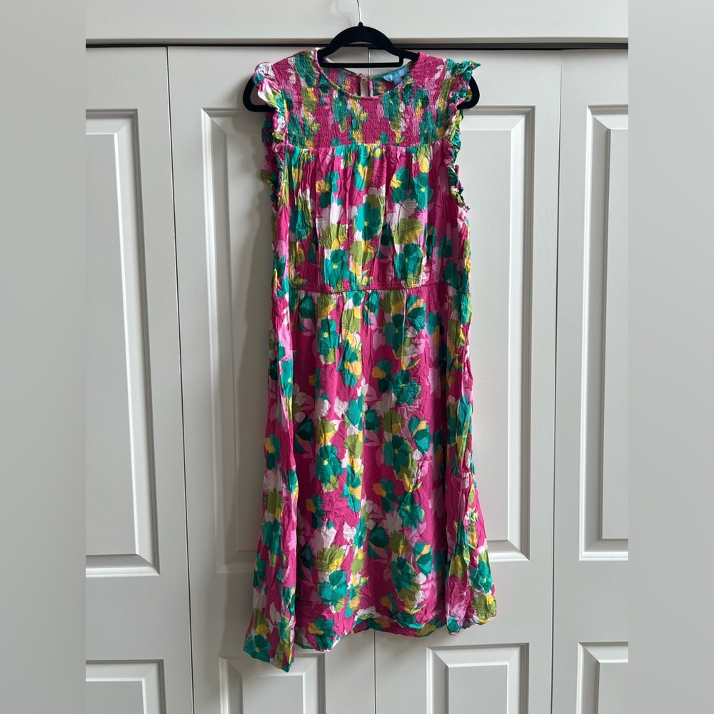 Draper James Pink and Green Floral Maxi Dress